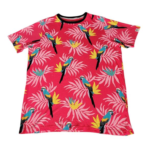 Free Planet Tropical Parrot Pink Short Sleeve Crew Neck Men's Size Medium - Picture 1 of 7